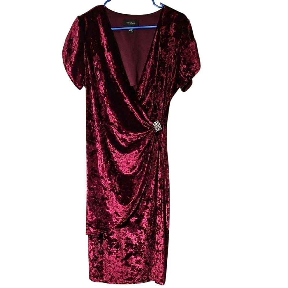 R&M Richards Red Midi Dress with Wrap Style and Puff Sleeves